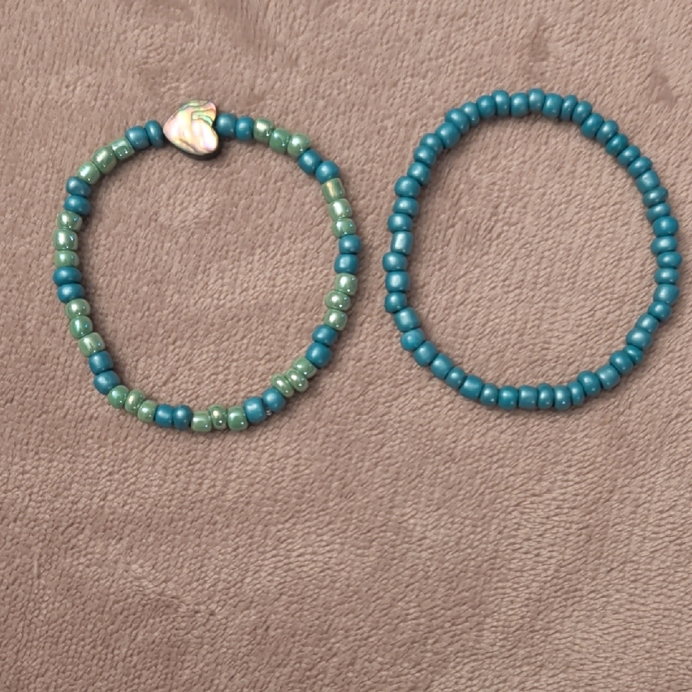 Kids Beaded Bracelet Set - Green and Blue